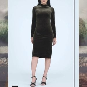 Light Green Velvet Mock Neck Stretch Bodycon Dress